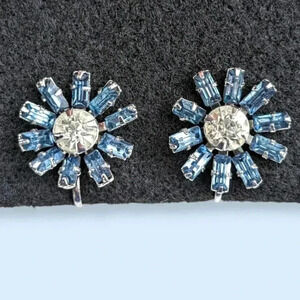 🍁Continental Vintage Blue Glass Floral Earrings
